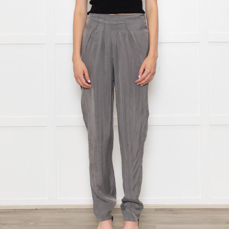 Emporio Armani Grey Front Pleats Silk Trousers
