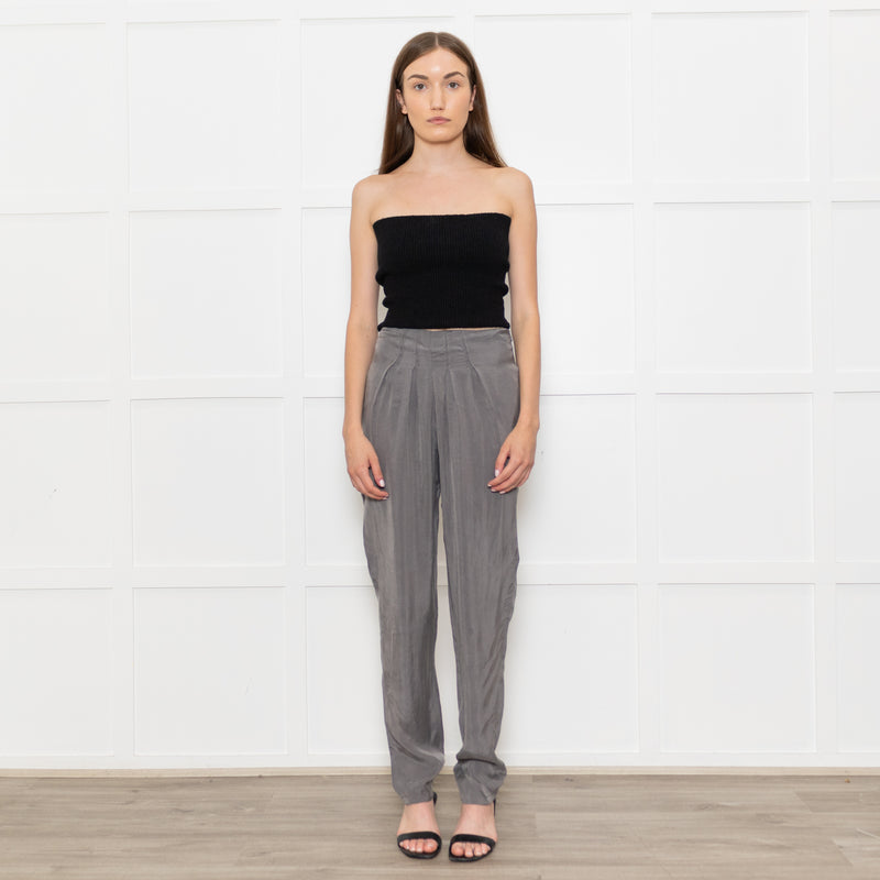 Emporio Armani Grey Front Pleats Silk Trousers