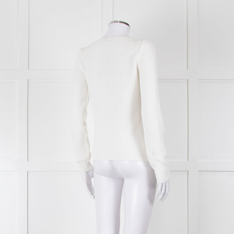 Max Mara White Cotton Blend M Logo Waffle Knit Jumper