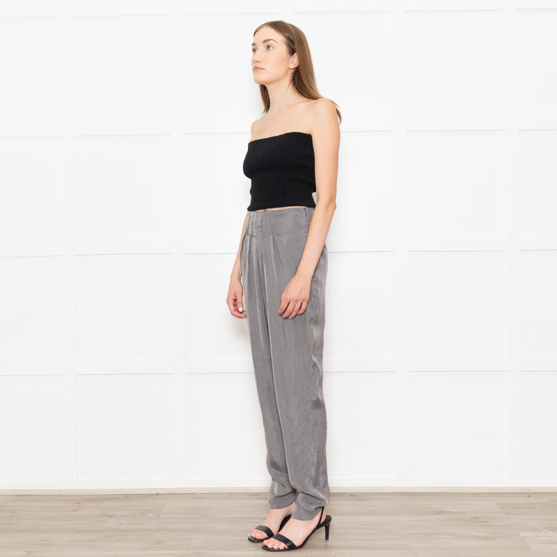 Emporio Armani Grey Front Pleats Silk Trousers