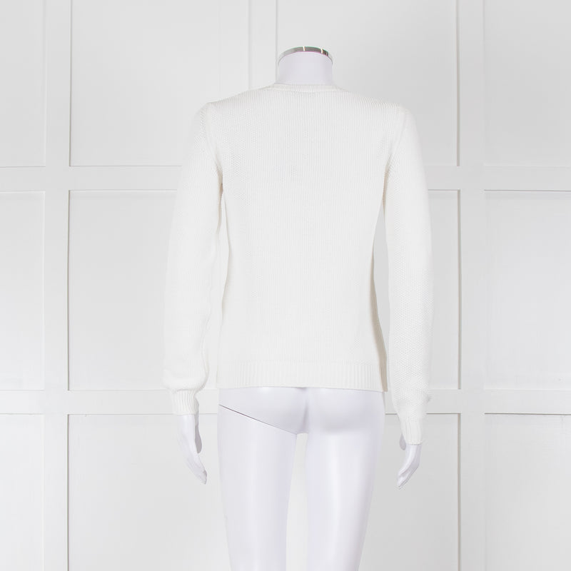 Max Mara White Cotton Blend M Logo Waffle Knit Jumper