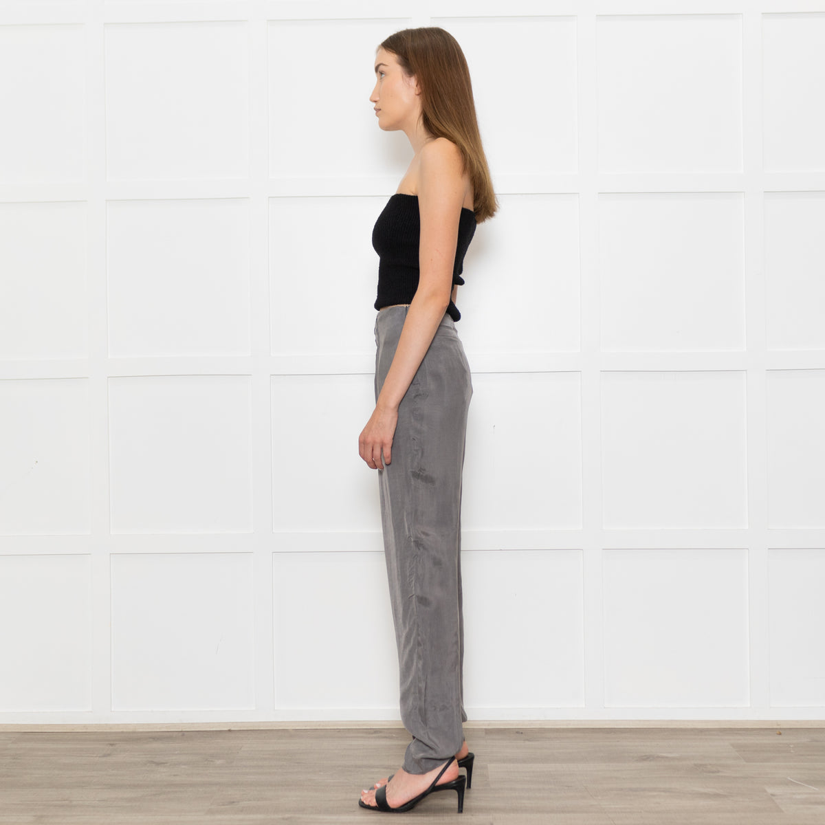 Emporio Armani Grey Front Pleats Silk Trousers