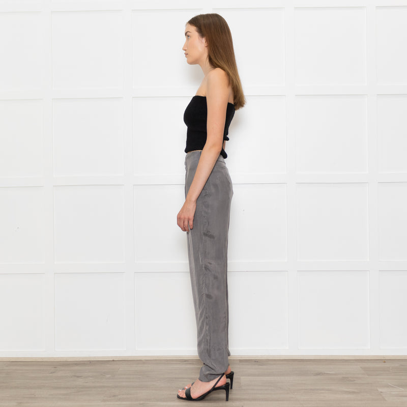 Emporio Armani Grey Front Pleats Silk Trousers