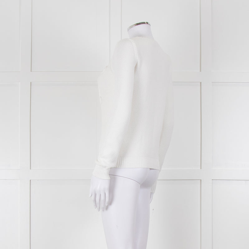 Max Mara White Cotton Blend M Logo Waffle Knit Jumper