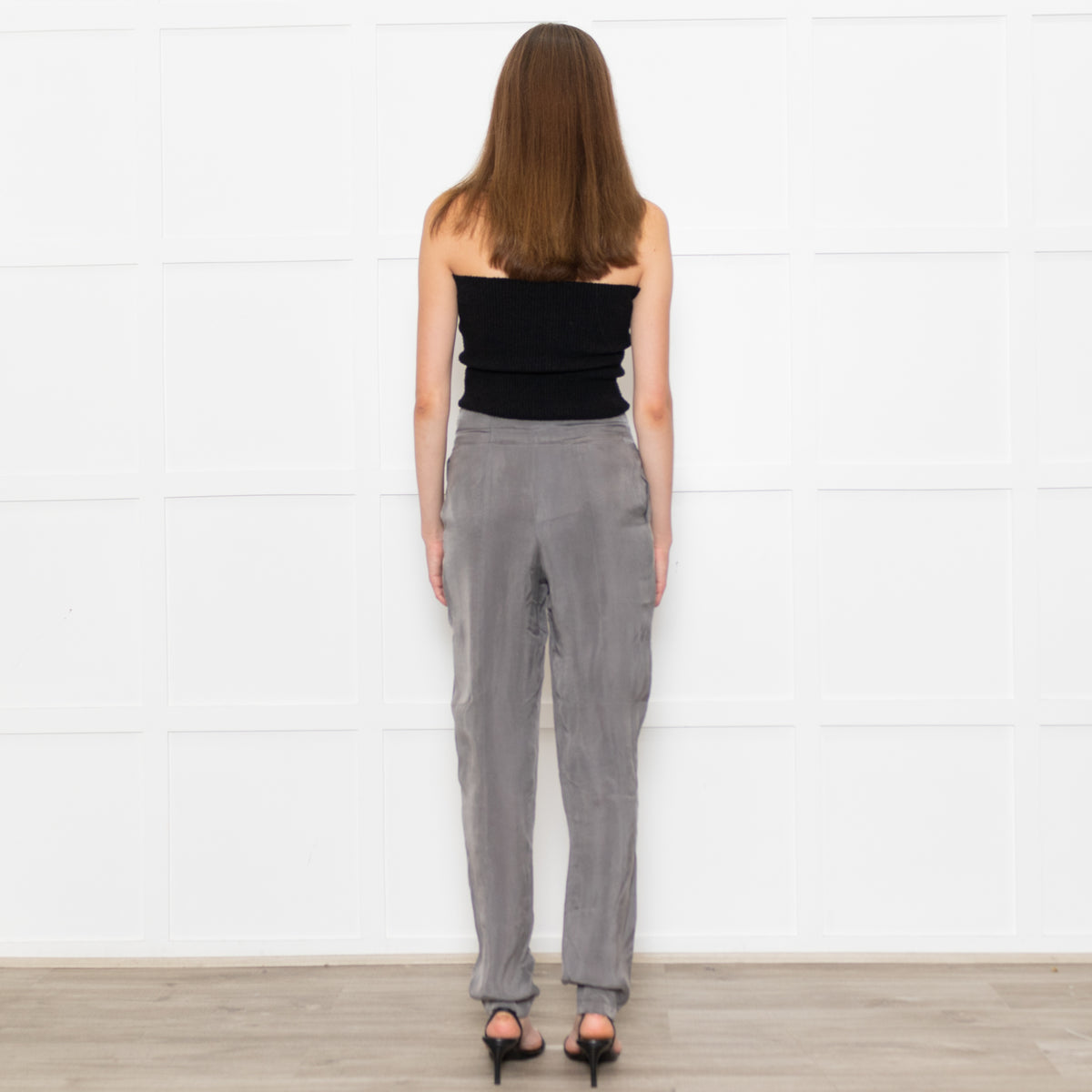 Emporio Armani Grey Front Pleats Silk Trousers