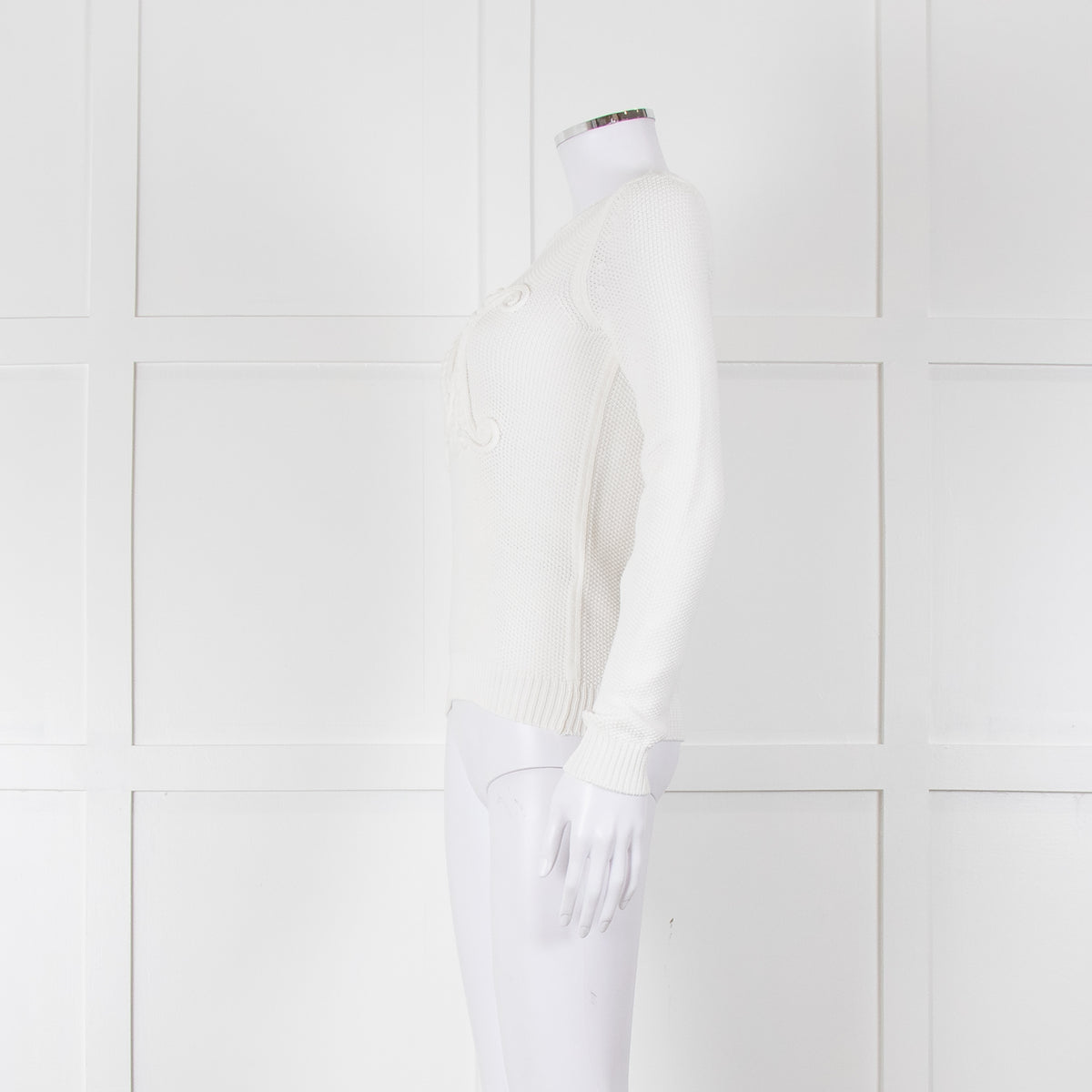 Max Mara White Cotton Blend M Logo Waffle Knit Jumper