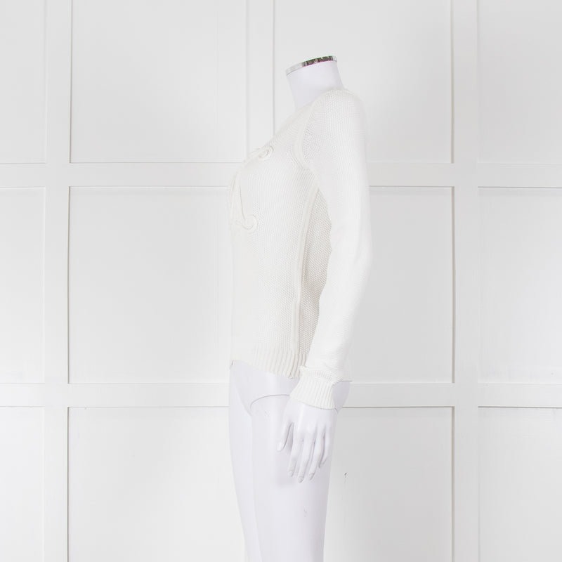 Max Mara White Cotton Blend M Logo Waffle Knit Jumper