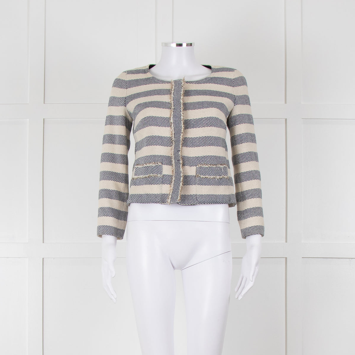 Weekend Max Mara Cream Blue Stripe Cotton Blend Jacket