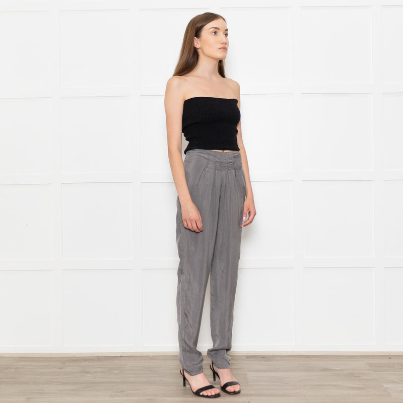 Emporio Armani Grey Front Pleats Silk Trousers