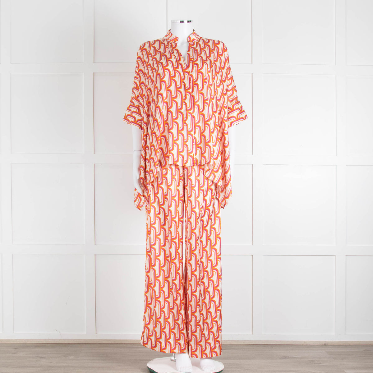 Dea Kudibal Orange Pink Cream Geometric Print Oversized Shirt