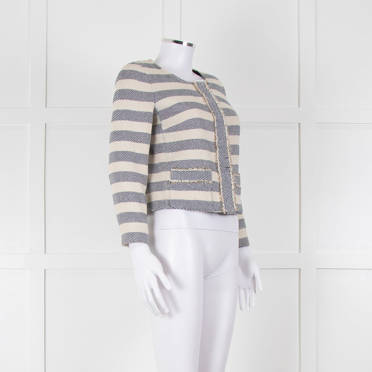Weekend Max Mara Cream Blue Stripe Cotton Blend Jacket