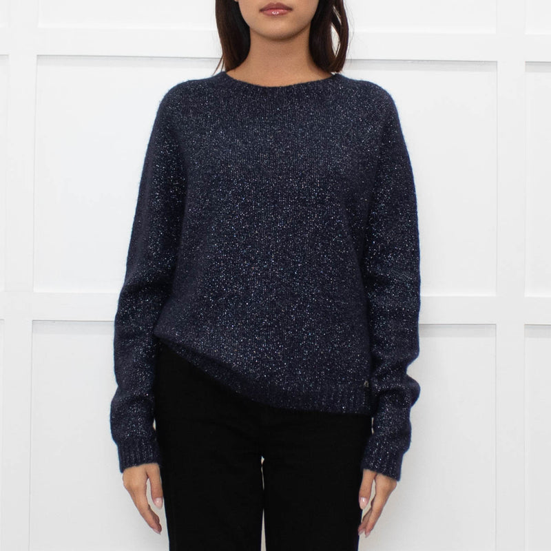 Ottod'Ame Navy Wool Mix Jumper With Silver Lurex Thread