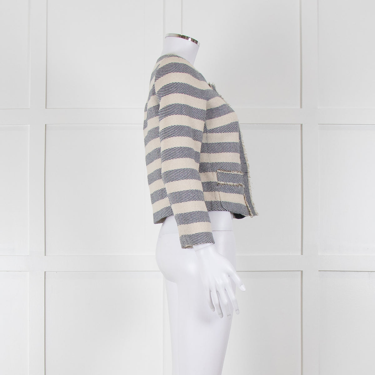 Weekend Max Mara Cream Blue Stripe Cotton Blend Jacket