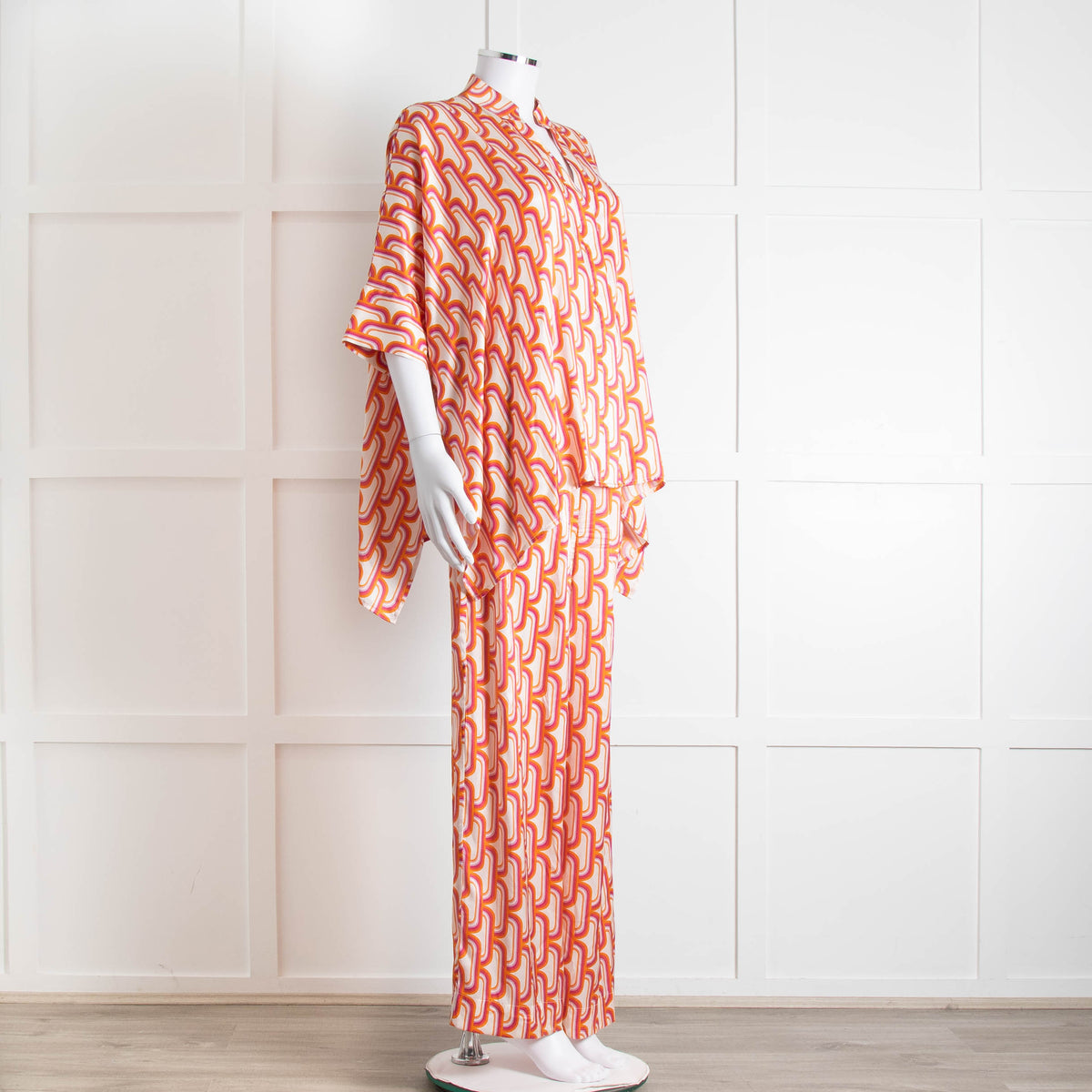 Dea Kudibal Orange Pink Cream Geometric Print Oversized Shirt