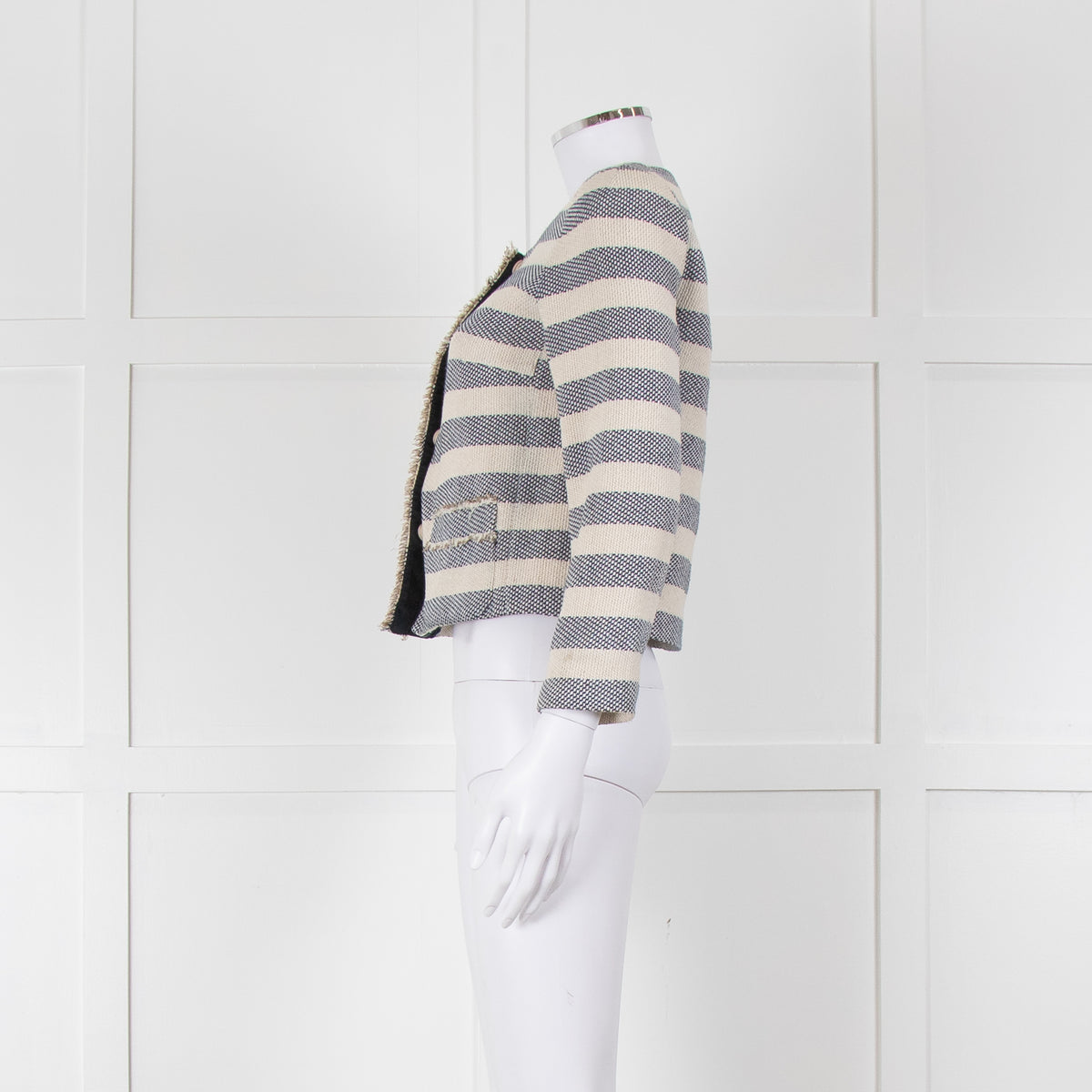 Weekend Max Mara Cream Blue Stripe Cotton Blend Jacket
