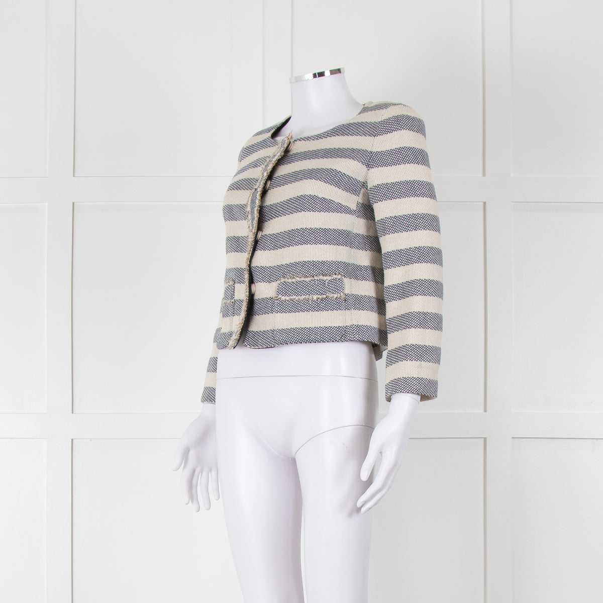 Weekend Max Mara Cream Blue Stripe Cotton Blend Jacket