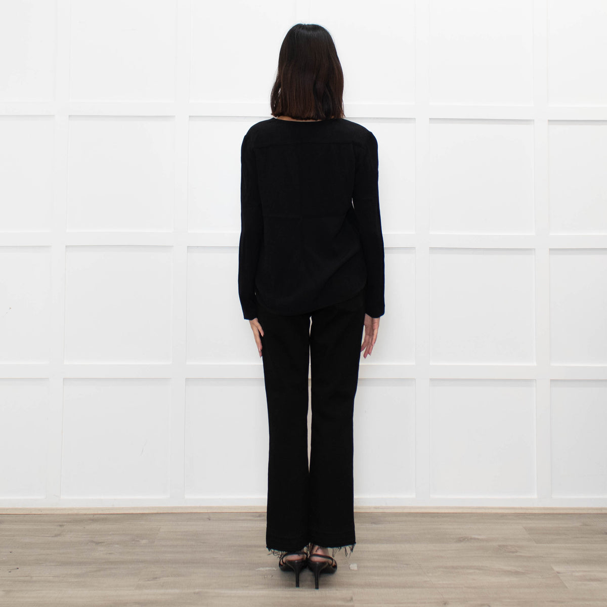 Sandro Black long sleeve V Neck Top