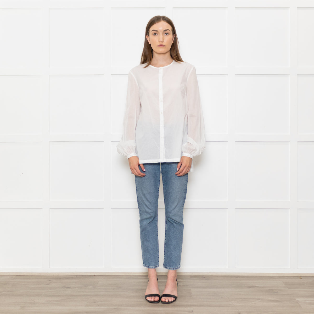 Bamford White Cotton Collarless Shirt