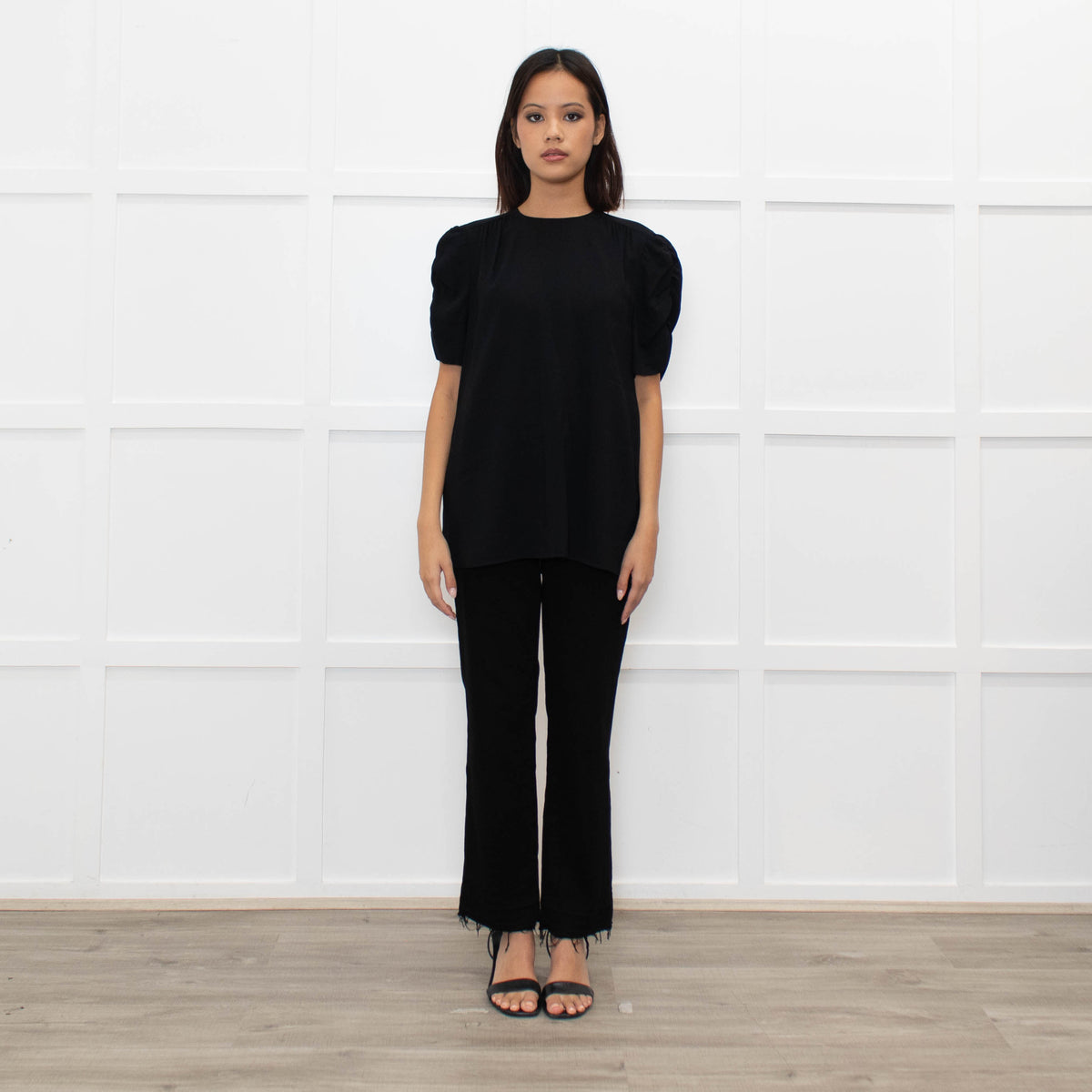 Miu Miu Black Short Ruffle Sleeve Top