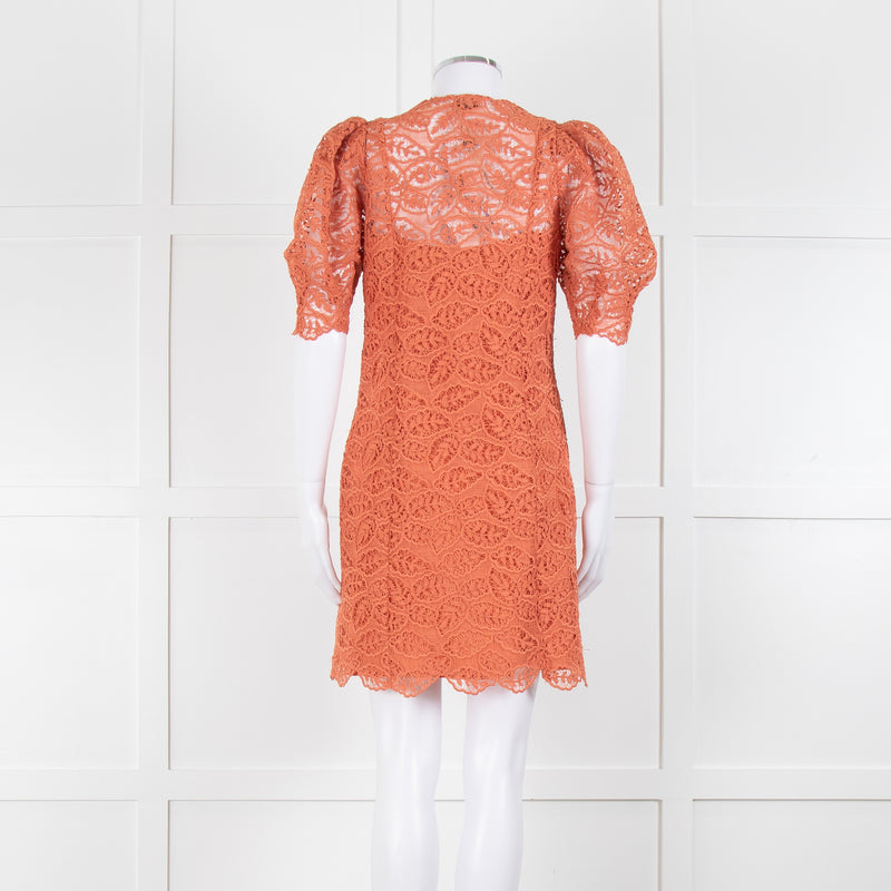 Sandro Orange Lace Short Sleeve Dress