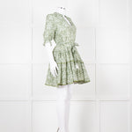 Paolita Cream Green Cotton Belted Mini Cotton Dress