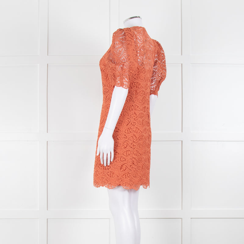 Sandro Orange Lace Short Sleeve Dress