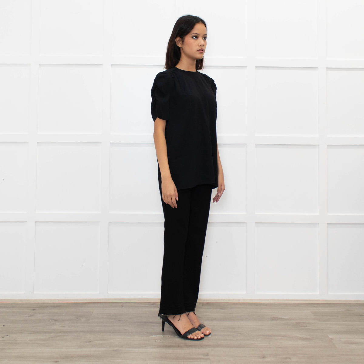 Miu Miu Black Short Ruffle Sleeve Top