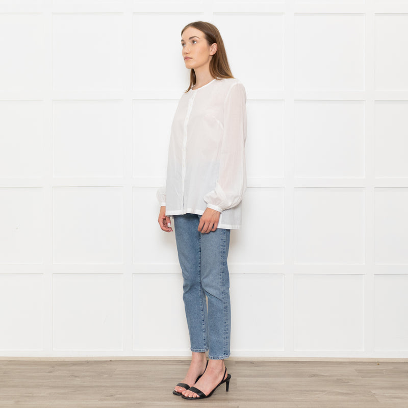 Bamford White Cotton Collarless Shirt