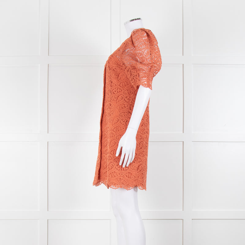 Sandro Orange Lace Short Sleeve Dress