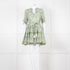 Paolita Cream Green Cotton Belted Mini Cotton Dress