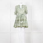 Paolita Cream Green Cotton Belted Mini Cotton Dress