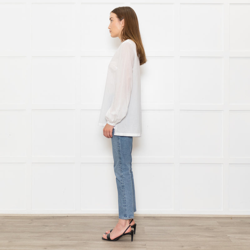 Bamford White Cotton Collarless Shirt