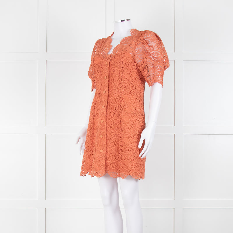 Sandro Orange Lace Short Sleeve Dress