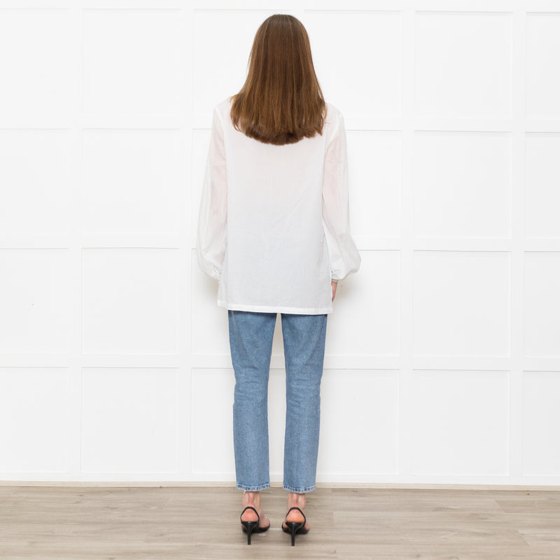Bamford White Cotton Collarless Shirt