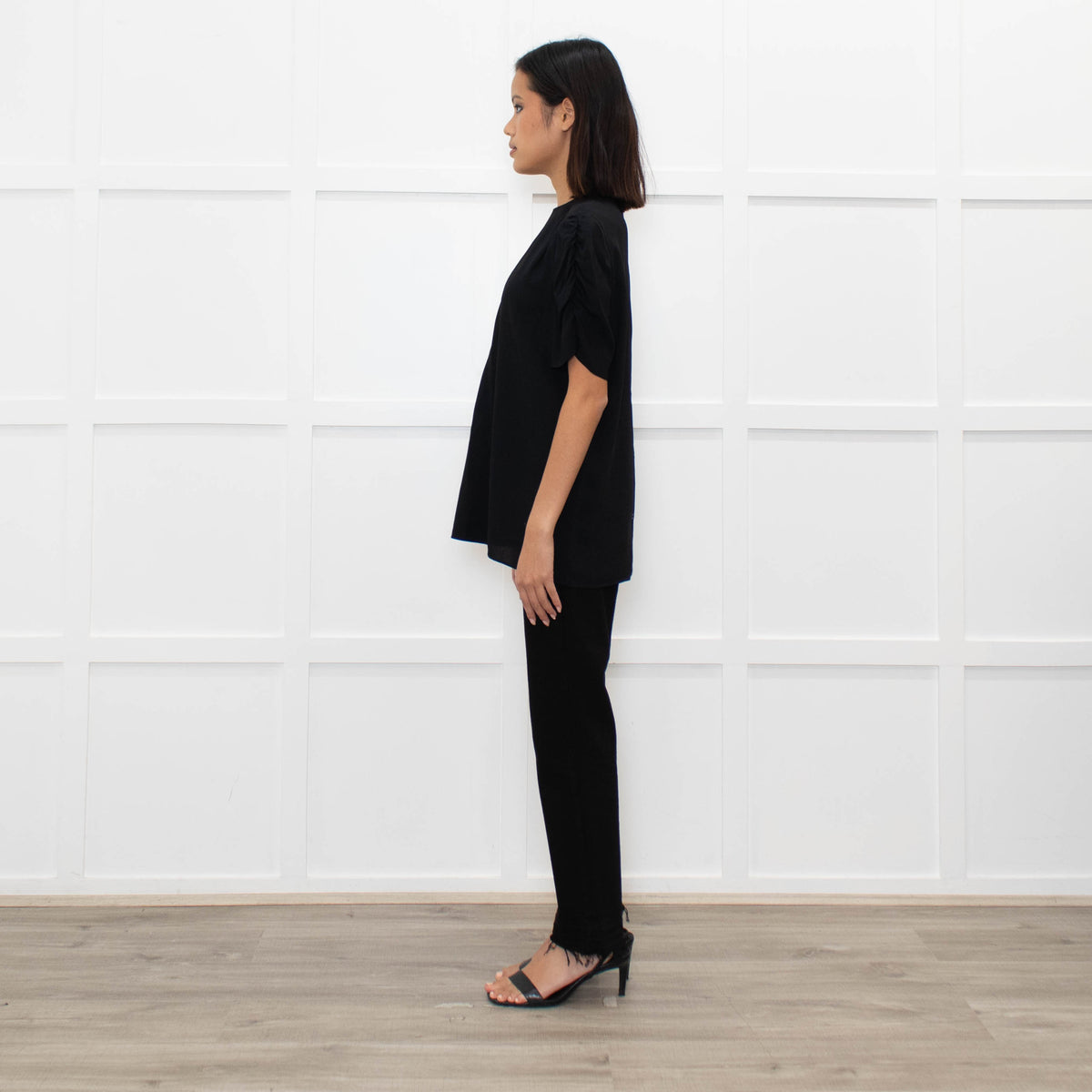 Miu Miu Black Short Ruffle Sleeve Top