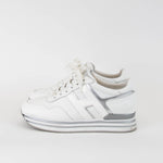 Hogan White and Silver Leather Platform Sneakers