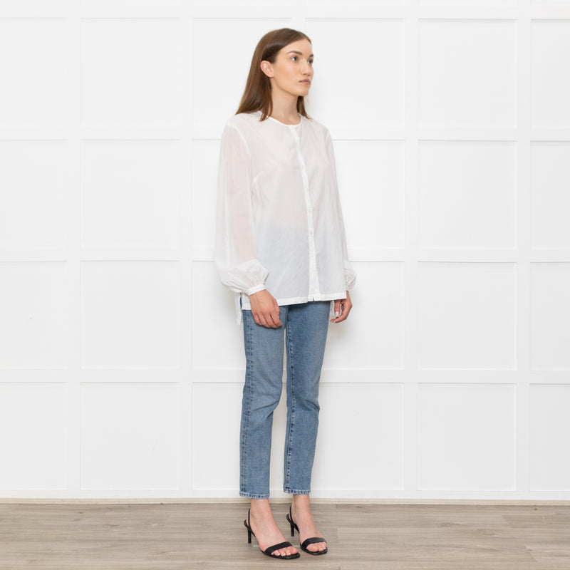Bamford White Cotton Collarless Shirt