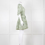 Paolita Cream Green Cotton Belted Mini Cotton Dress