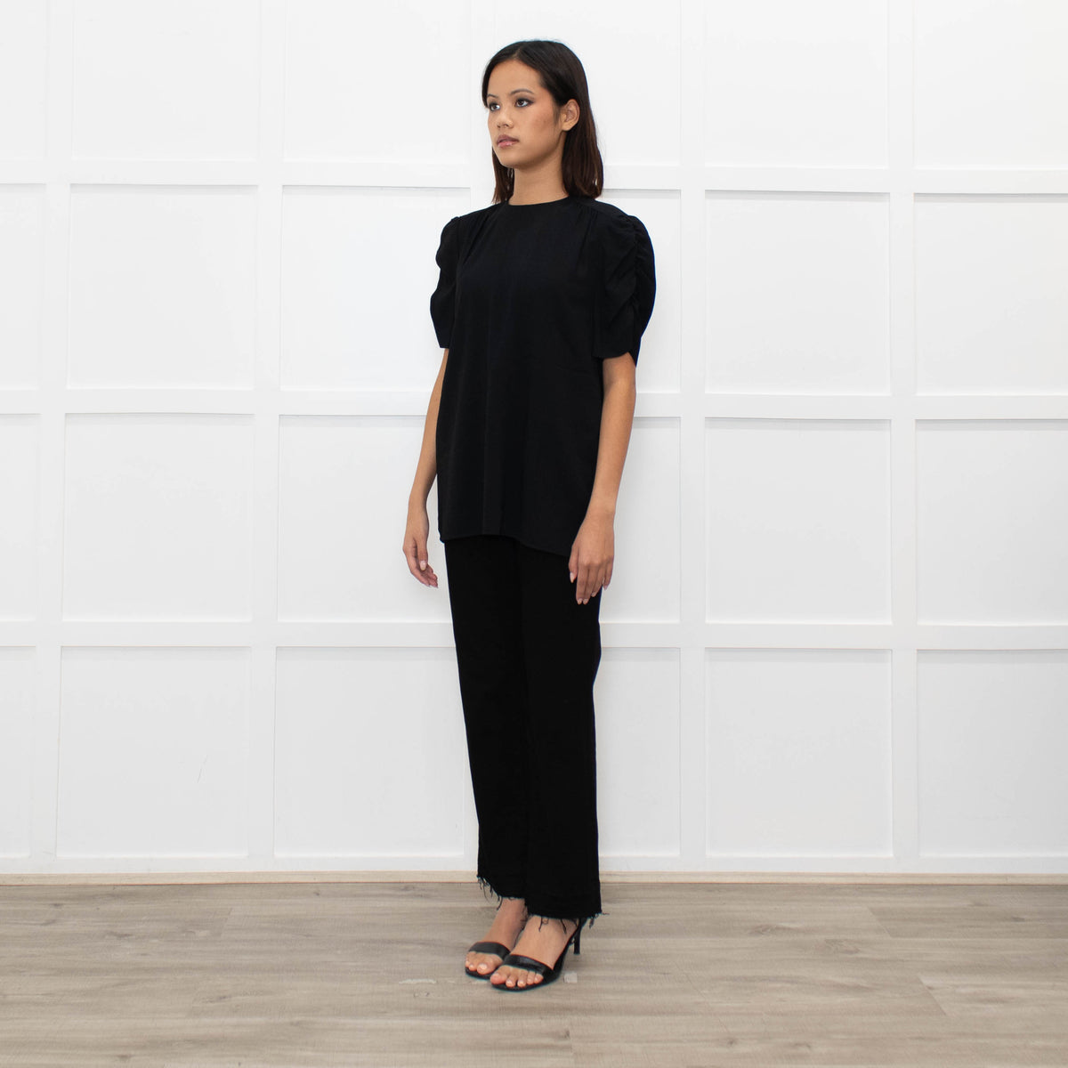 Miu Miu Black Short Ruffle Sleeve Top