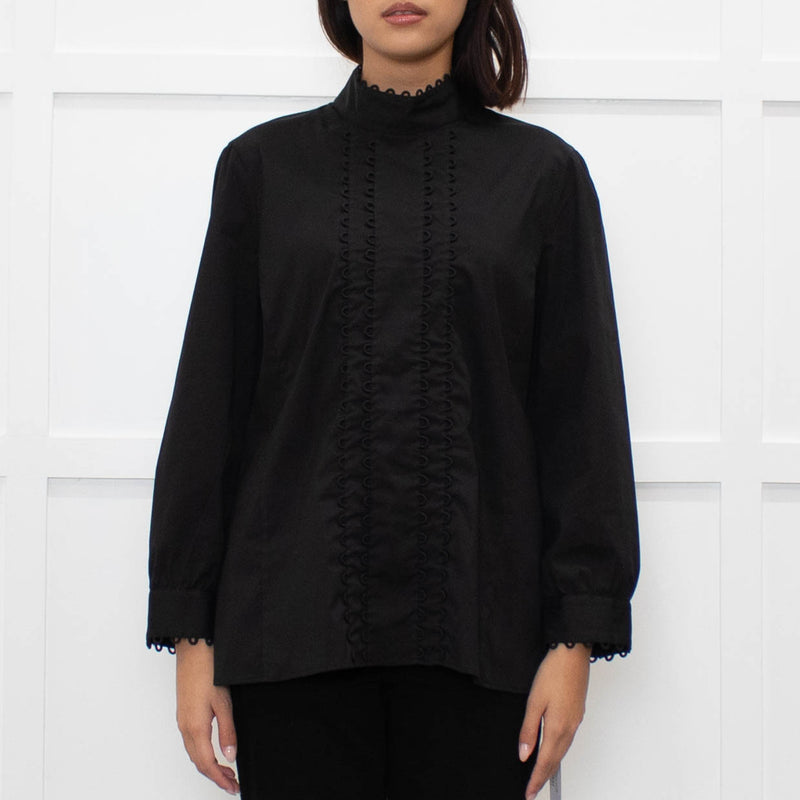 Theory at Bergdorf Goodman Black Stretch Top With Embillshed Front