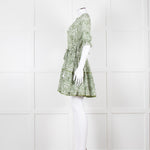 Paolita Cream Green Cotton Belted Mini Cotton Dress