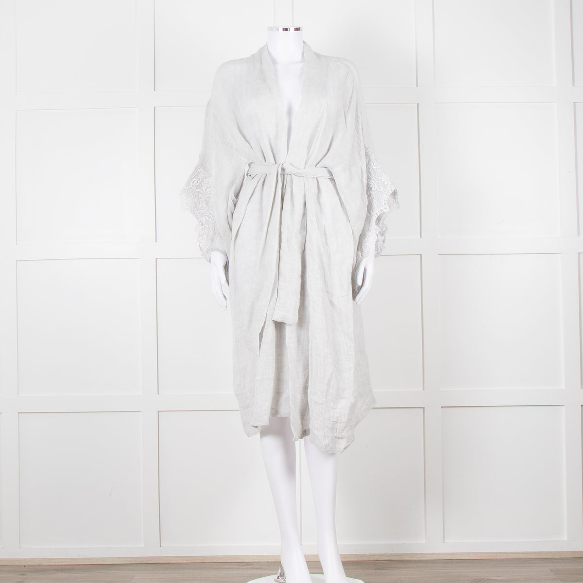 Maurizio Mykonos Grey Lace Tie Waist Duster Coat