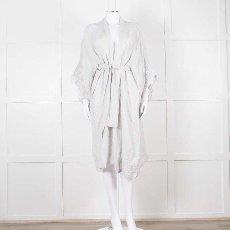Maurizio Mykonos Grey Lace Tie Waist Duster Coat