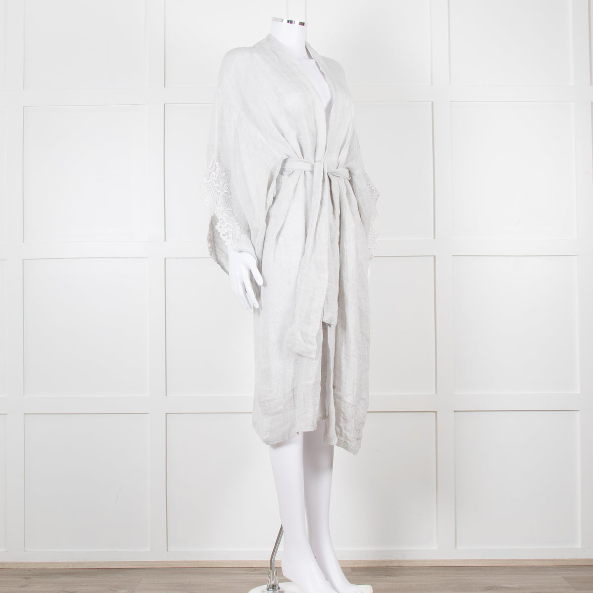 Maurizio Mykonos Grey Lace Tie Waist Duster Coat