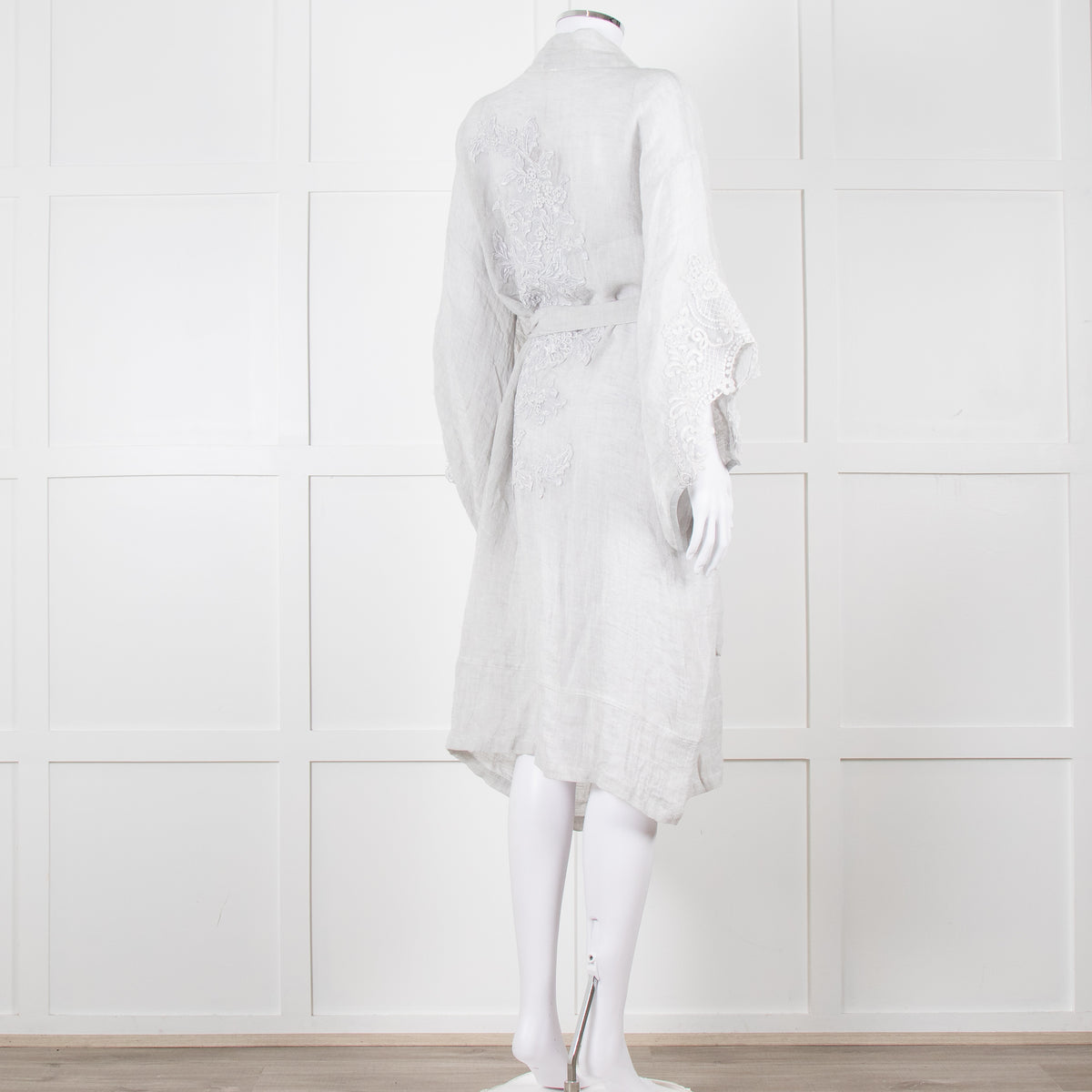 Maurizio Mykonos Grey Lace Tie Waist Duster Coat