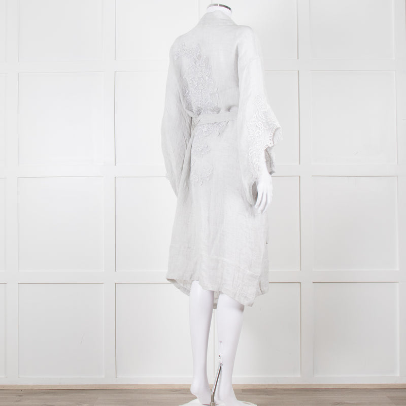 Maurizio Mykonos Grey Lace Tie Waist Duster Coat