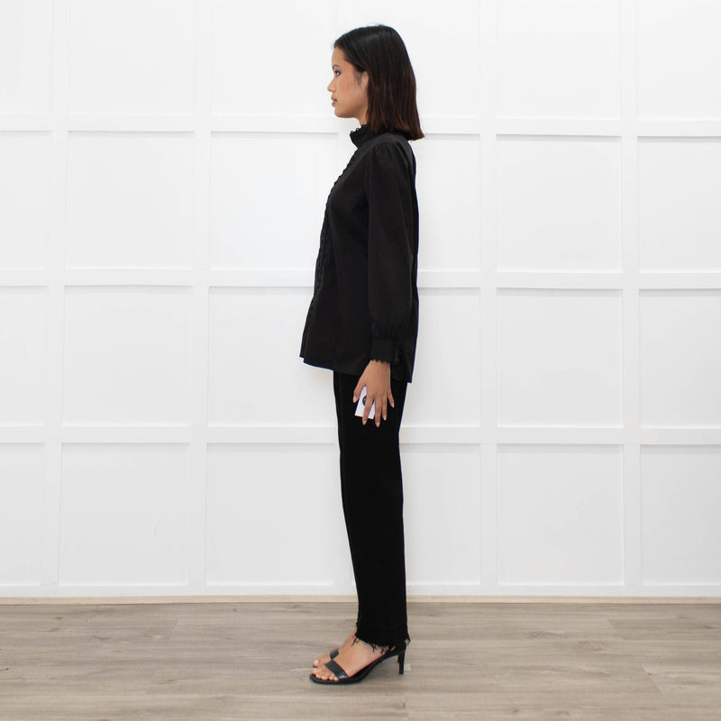 Theory at Bergdorf Goodman Black Stretch Top With Embillshed Front