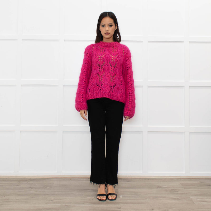 Ganni Pink Mohair Jumper With Holes In Stitching