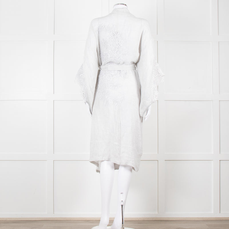 Maurizio Mykonos Grey Lace Tie Waist Duster Coat