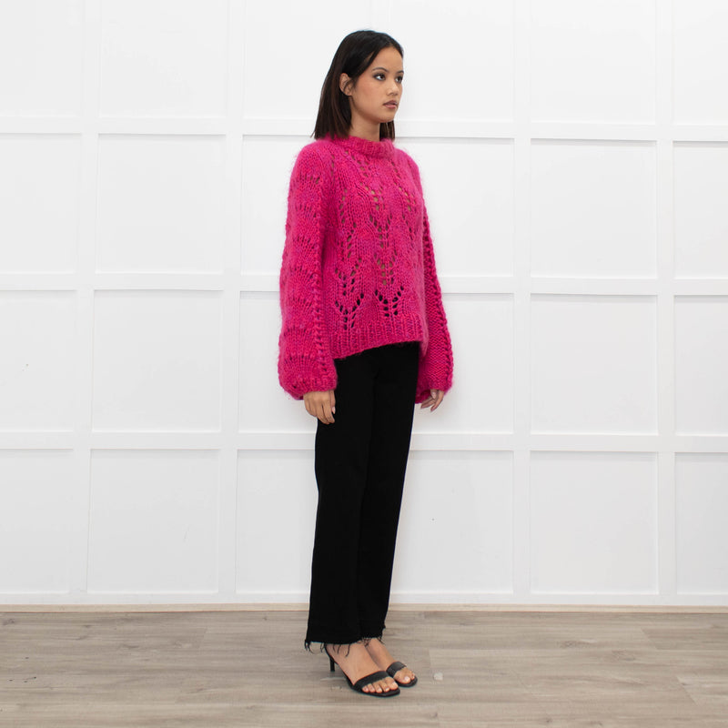 Ganni Pink Mohair Jumper With Holes In Stitching